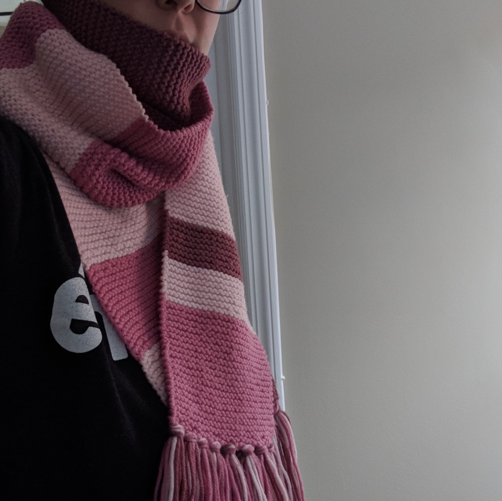 Hand-made pink colorblock long scarf